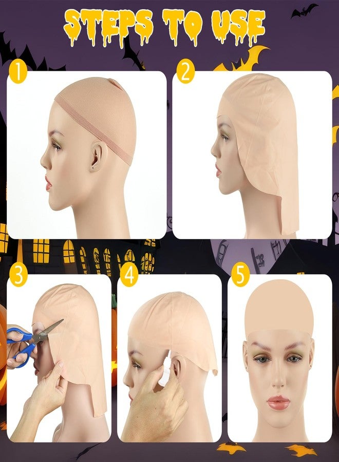 Morcheiong 2/4/8 Pieces Bald Cap for Halloween Costumes Makeup Latex Bald Head Wig Caps Bald Cosplay for Adults Women (Classic Style, 2) - Image 3